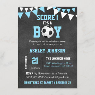 SOCCER Het is een Jongen Baby shower Chalkboard Bl Kaart