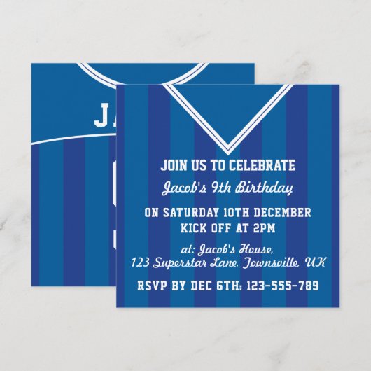 Soccer Jersey Invitations de la fête à thème, Foot (Devant / Derrière)