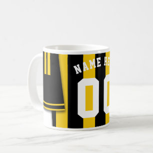 Soccer Jersey Mok, Black Gold Stripes Koffiemok