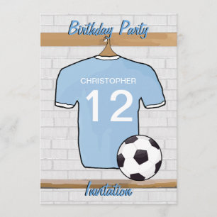 Soccer Jersey Sky Blue en White Birthday Party Kaart