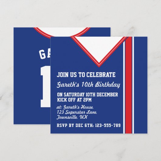 Soccer Jersey Thématique Invitations Modèle (Devant / Derrière)