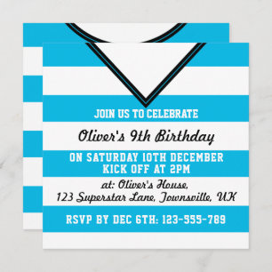 Soccer Jersey Thved Party Invites Sjabloon, Blue Kaart