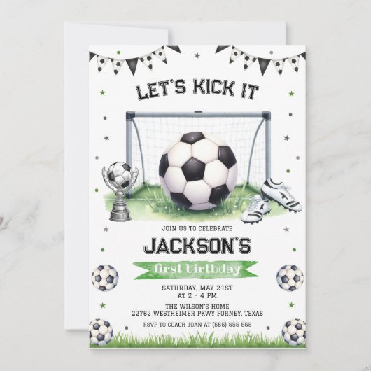 Soccer Kids Boy Birthday Party Invitation (Devant)