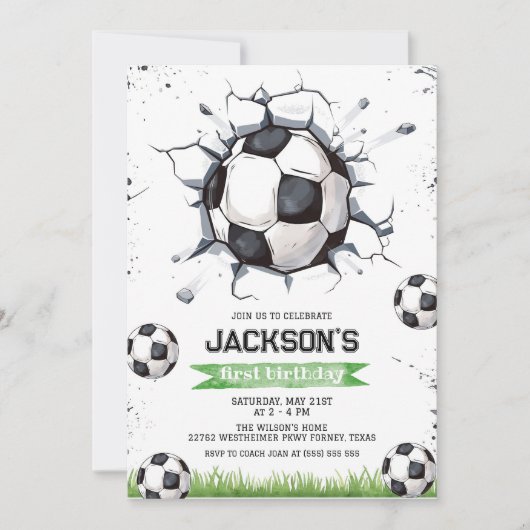 Soccer Kids Boy Birthday Party Invitation (Devant)
