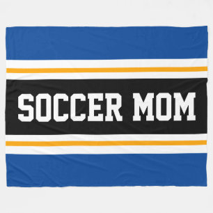 SOCCER MOM Blauw Zwart Wit Geel Racing Stripes Fleece Deken