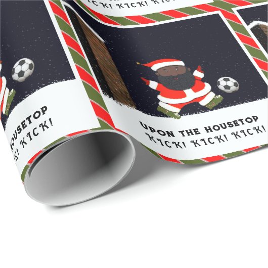 Soccer Noël Vacances Papier cadeau enveloppant (Coin rond)