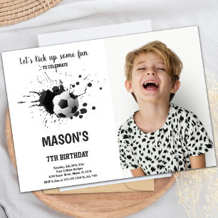 Soccer noir Encre Anniversaire Invitations avec ph