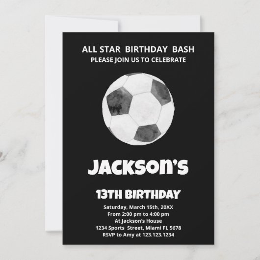 Soccer noir Invitations d'anniversaire (Devant)
