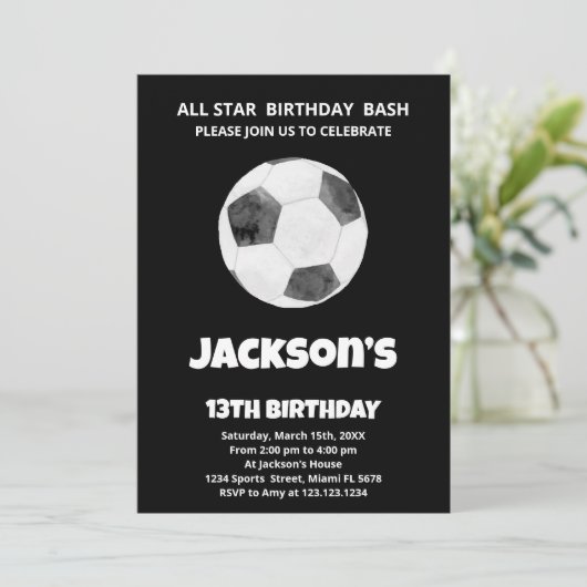 Soccer noir Invitations d'anniversaire (Debout devant)