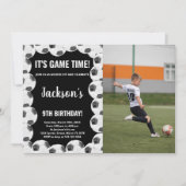 Soccer noir Invitations d'anniversaire avec photo (Devant)