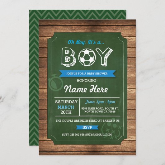 Soccer Oh Baby shower de football Invitation (Devant / Derrière)