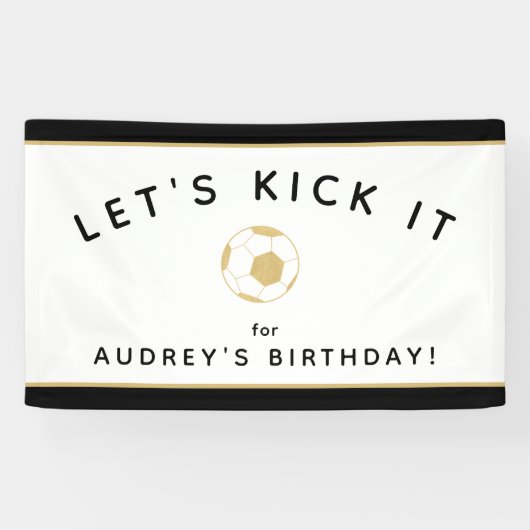 Soccer Party Custom Sign Gold Black Bannière (Horizontal)