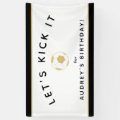 Soccer Party Custom Sign Gold Black Bannière (Vertical)
