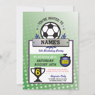 Soccer Party Sport Verjaardag Groene Uitnodigingen