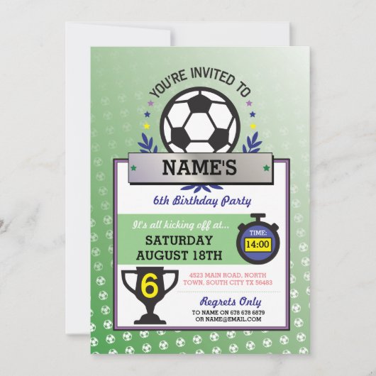 Soccer Party Sports Anniversaire Green Invitations (Devant)