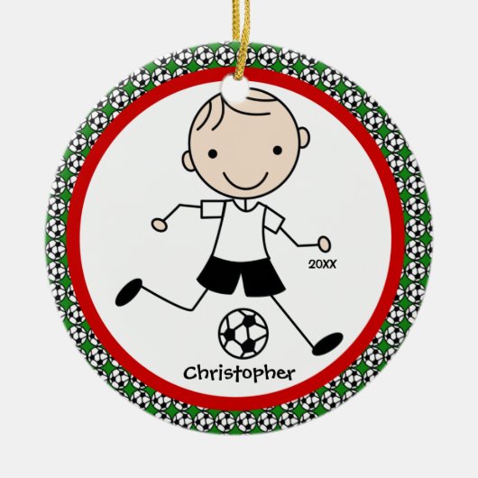 Soccer Personalized Boy kerstversiering Keramisch Ornament (Voorkant)