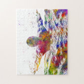 Soccer player in watercolor legpuzzel (Verticaal)