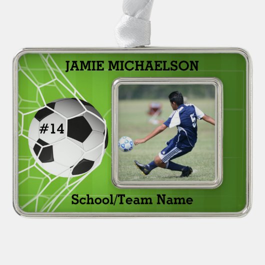 Soccer Player Keepomwille Verzilverd Kader Ornament (Voorkant)