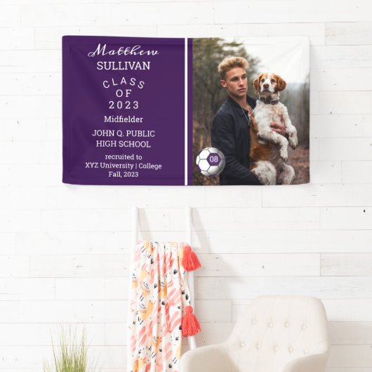 Soccer Player Photo Paars Afstuderen Banner (Insitu)