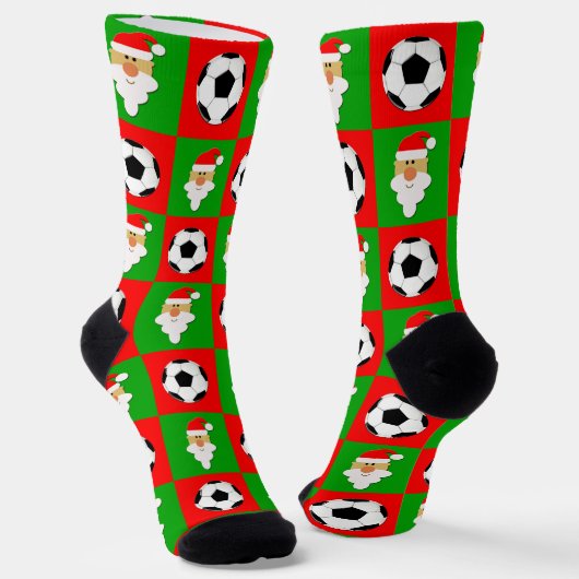 Soccer Player Santa Kerstpattern Fun Holiday Sokken (Gebogen)