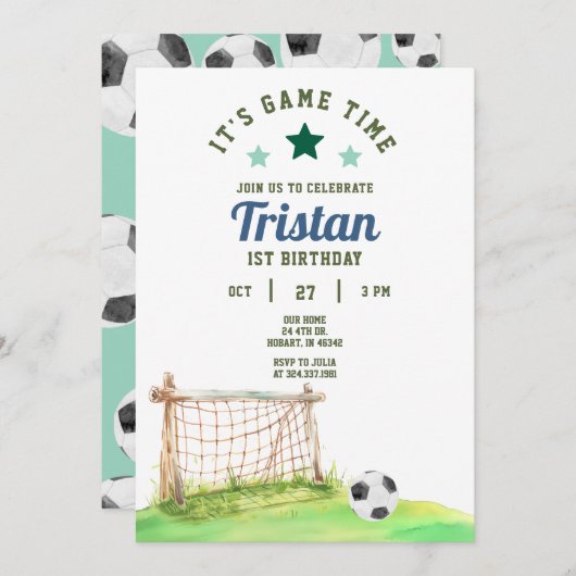 Soccer Rookie 1e verjaardag uitnodiging (Voorkant / Achterkant)