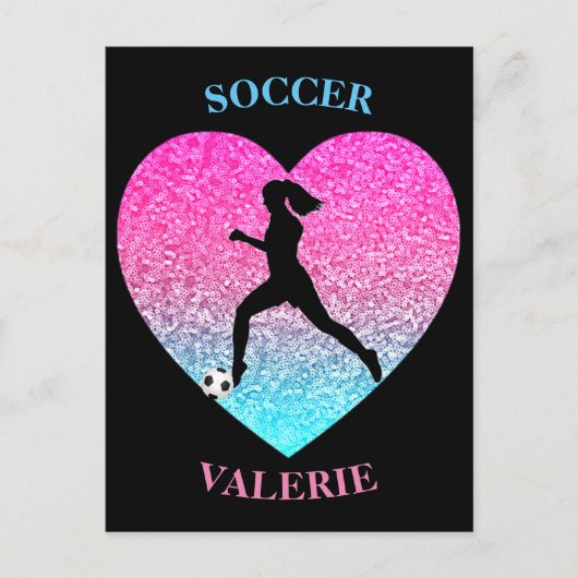 Soccer Sequins Heart Briefkaart (Voorkant)