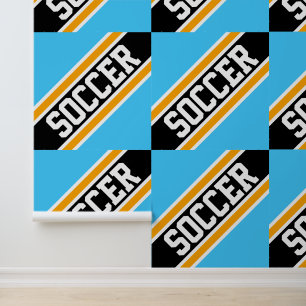 SOCCER Sportief Azure Blauw Geel Zwart Strepen Behang