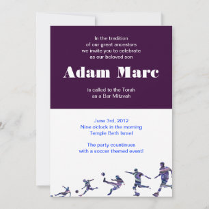 Soccer Sports Invitation Bar Mitzvah Jewish Blue Kaart