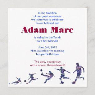 Soccer Sports Invitation Bar Mitzvah Joods rood Kaart