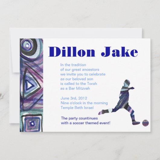 Soccer Sports Invitation Bar Mitzvah Juif bleu (Devant)