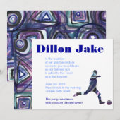 Soccer Sports Invitation Bar Mitzvah Juif bleu (Devant / Derrière)