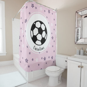 Soccer Star Girls Persoonlijk roze patroon Douchegordijn