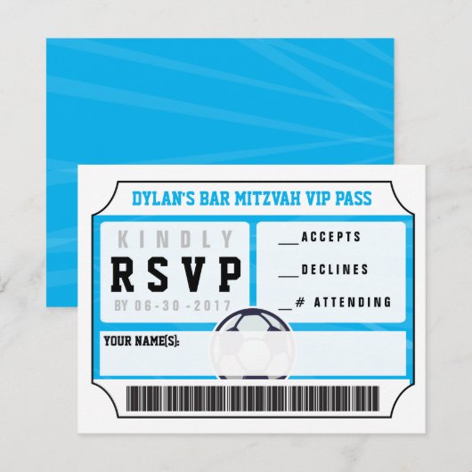 SOCCER VIP REPLY CARD Bar Bat Mitzvah Uitnodiging (Voorkant / Achterkant)