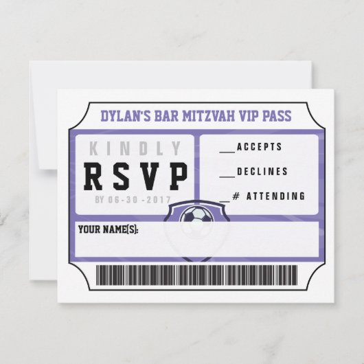 SOCCER VIP REPLY CARD Bar Bat Mitzvah Uitnodiging (Voorkant)