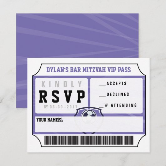 SOCCER VIP REPONSE CARD Bar Bat mitzvah Invitation (Devant / Derrière)