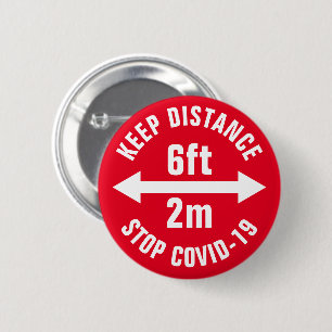 Sociaal afstands teken 6 ft. 2m Covid19 CoronaViru Ronde Button 5,7 Cm