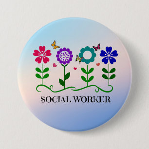 Sociaal Arbeider.. Bloemen, hart, vlinders Ronde Button 7,6 Cm