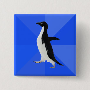 Sociaal Awkward Penguin ("Aanpassen" om tekst toe Vierkante Button 5,1 Cm