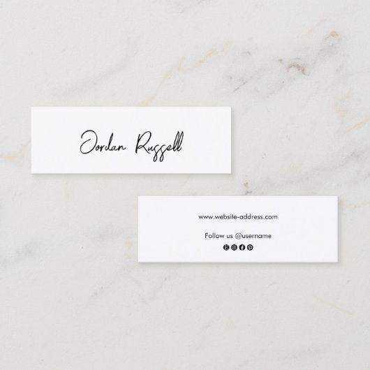 Sociaal medianetwerk met zwart en wit script mini visitekaartje (Voorkant / Achterkant)