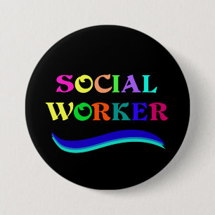Sociaal werker, kleurig tekstontwerp ronde button 7,6 cm