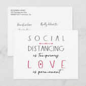 Social distancing coronavirus liefde typografie briefkaart (Voorkant / Achterkant)