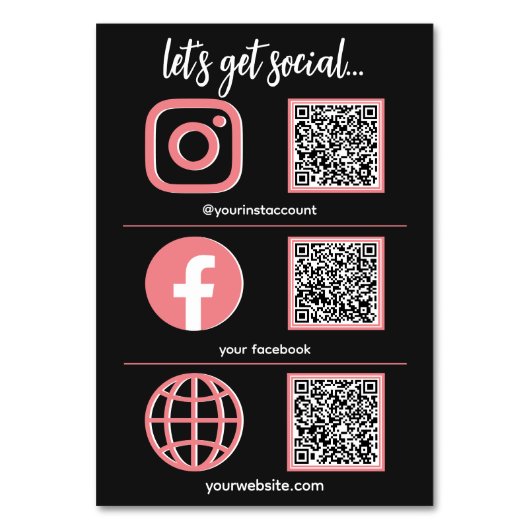Social Media Bord | QR-code Zakelijke Tafelkaart  Kaart (Voorkant)