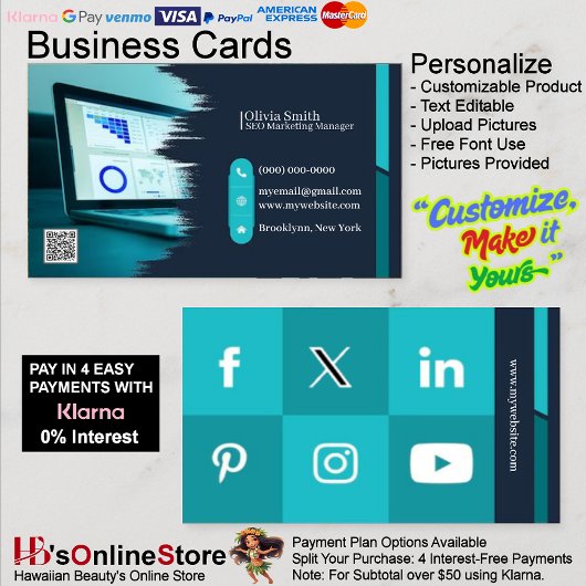 Social Media Cartes de visite 7 Pack de 100