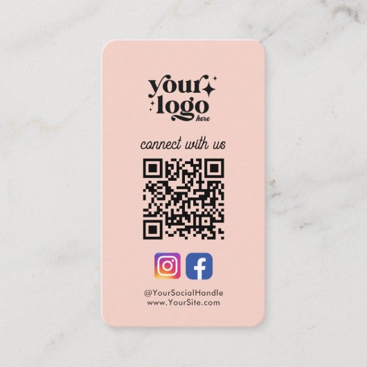 Social Media Custom Logo QR Code Peach Bold Bold Visitekaartje (Voorkant)