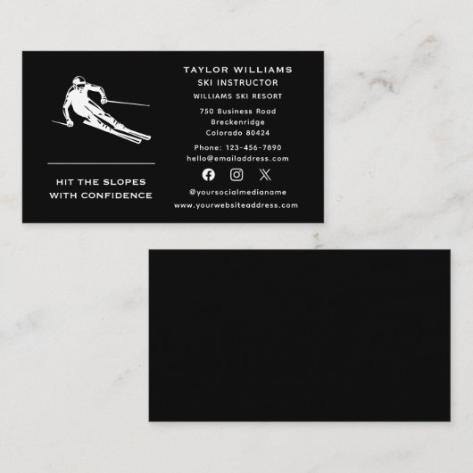 Social Media Fun Skier Skicoach Ski Instructor Visitekaartje (Voorkant / Achterkant)