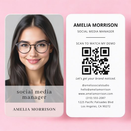 Social Media Manager Blush Pink QR Code Photo Visitekaartje