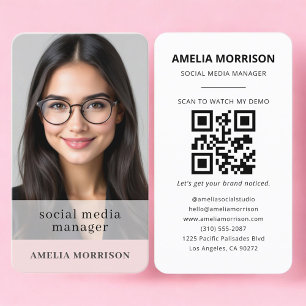Social Media Manager Blush Roze QR Code Foto  Visitekaartje