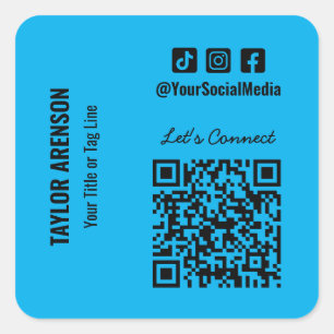 Social Media QR Code Blauw Vierkante Sticker