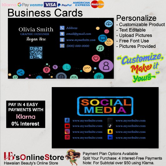 Social Media QR Code Cartes de visite 31 Pack de 1