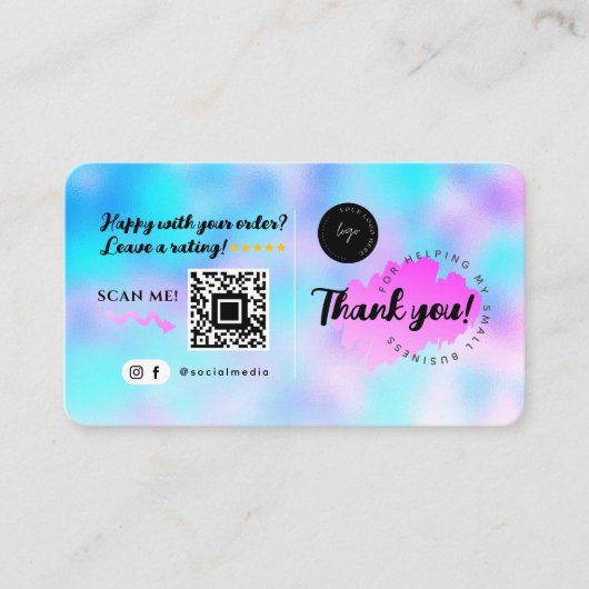 Social Media QR Code Logo Bedankt Modern Blue Visitekaartje (Voorkant)